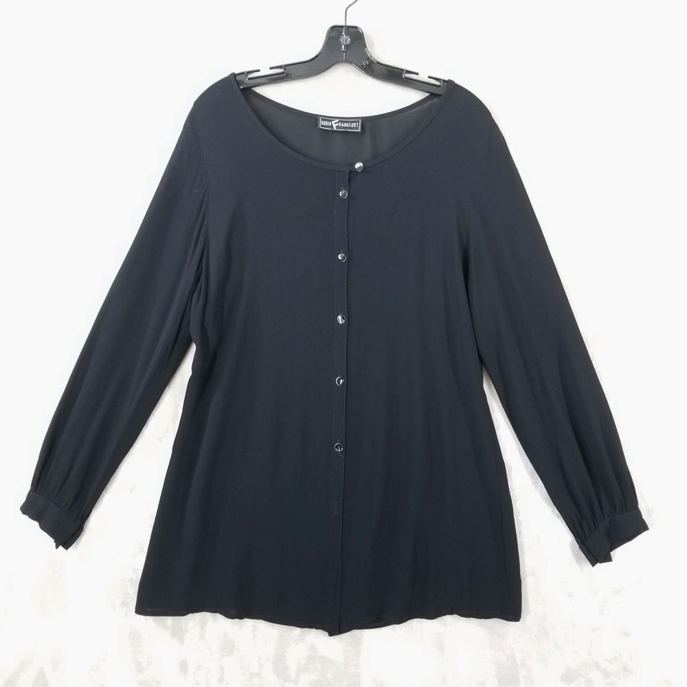 Dorin Frankfurt Blouse Womens L Black Sheer Gathered Tier Back Long Sleeve Tunic